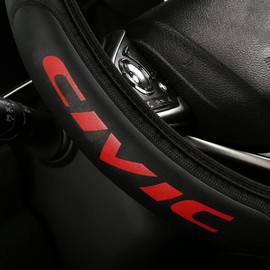 Leather Steering Wheel Cover Compatible with Civic Universal Size(Red)