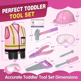 Pink Kids Tool Set with Construction Worker Costume for Girls Ages 3-5 - Toddler Dress Up Clothes, Toy Tools, Hat & Vest, Preschool Toys, STEM Educational Role Play Toys Gift