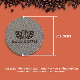 NOCU COFFEE Espresso Puck Screen 57.5 mm for Lelit and Ascaso 57 mm Portafilter - Food-Grade Stainless Steel Coffee Filter Reusable Round with 1.7 mm Thickness - Permanent Coffee Filter