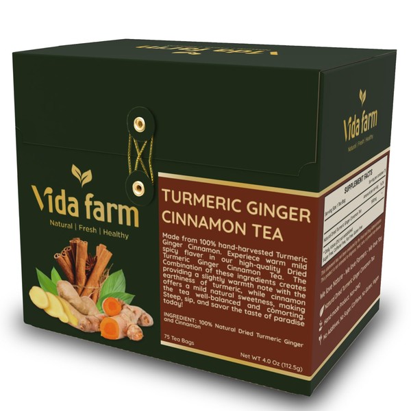 VIDA FARM 75 Turmeric Ginger Cinnamon Tea Bags, Turmeric Ginger