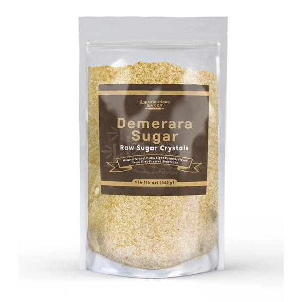 Unpretentious Demerara Sugar, Raw First-Pressed Sugarcane Crystals For Drinks & Baking (1 Pound)