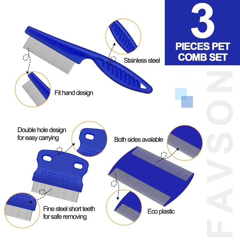 3 PCS Pet Flea Comb Set, Fine Teeth Cat Dog