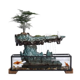 HinLIaDa Desktop Rockery Waterfall Fountain with Rockery & Fish Tank, Indoor Water Fountain Tabletop Waterfall Decoration for Gift Home Decor Office Bedroom, 16.9" L*8" W*8.1" H