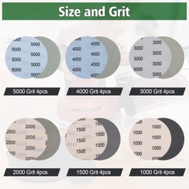 JatilEr 24 Pcs 125mm Sanding Discs, Grit 1000/1500/2000/3000 /4000/5000 Wet and Dry Sanding Disc Round Hook Loop Flocking Disc Orbital Sanding Pad Set for Wood, Metal and Jewelry Car Polishing