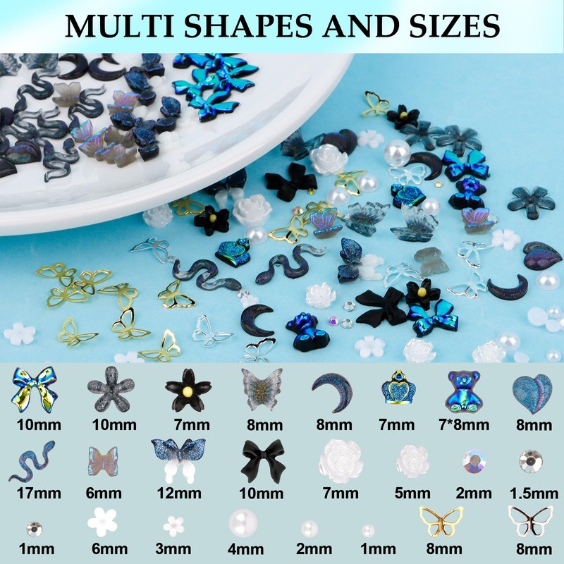 Hotalisona Nail Charms and Gems Black Flower Bows 3D Nail