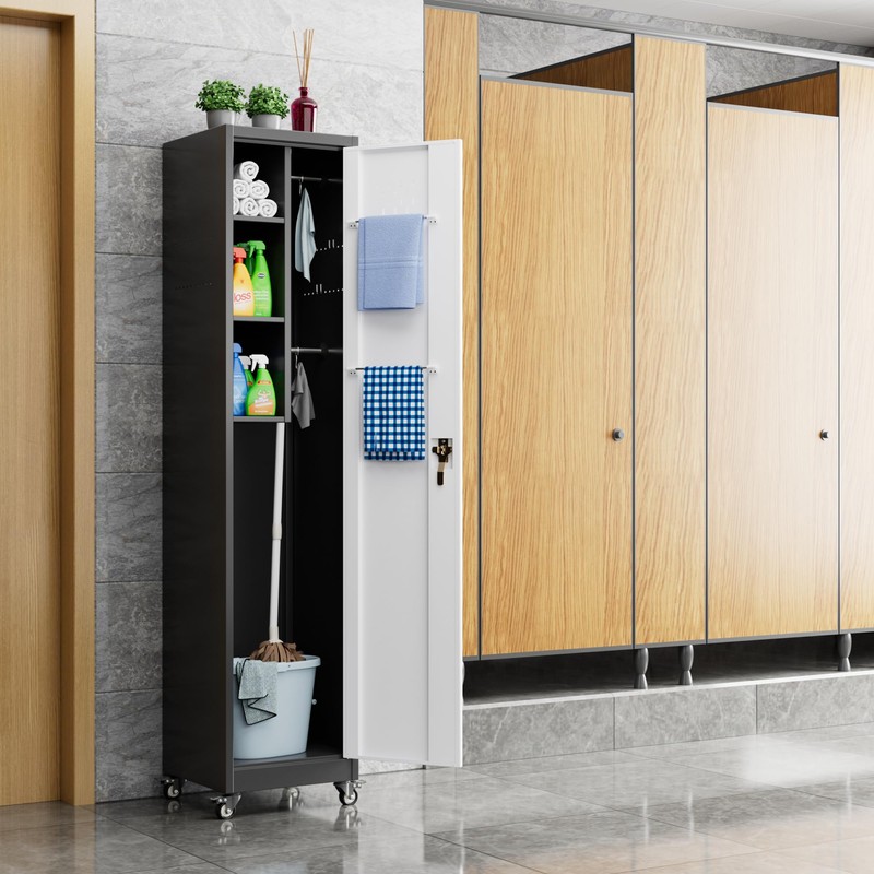 Aobabo 72" H Lockable Storage Cabinet with Wheels, Metal Cleaning