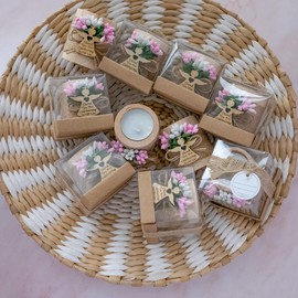 Ju's Favors Wooden Candle Holders Set of 10 for Baptism Gift,Baby Birthday Party Favors, Guest Favors,Baby Shower Party Favors. (Light brown - pink)