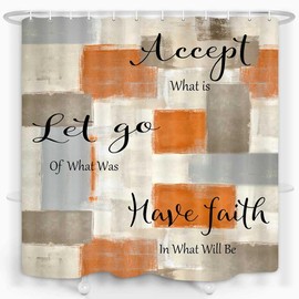 Abstract Orange Gray Shower Curtain, Modern Geometric Shower Curtain for Bathroom Decor, Minimalist Simple Aesthetic Grey Burnt Orange Painting Shower Curtain Set with 12Hooks, 70X70IN