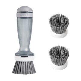 CQT Dish Brush with Soap Dispenser for Dishes, Kitchen Sink, Pot, Pan Scrubbing, 1 Brush 2 Refills