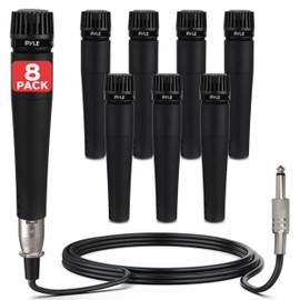Pyle Professional Dynamic Microphone - 8-Pack Unidirectional Handheld Moving Coil Mic with Built-in Pop Filter, 15 ft. XLR Audio Cable, Ideal for Stage, Karaoke & Studio Performances