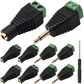 DKARDU 3.5mm Screw Terminal Gold Plated, 1/8" TS Mono Male to 2 Pin Screw Terminal with 1/8" TS Mono Female to 2 Pin Screw Terminal, Balun Solderless Converter with Screwdriver