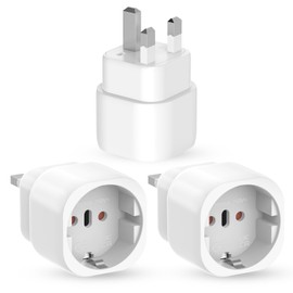 3 Pack Travel Adapter UK, EU to UK Adapter Plug, Adapter England Germany Plug, 2 Pin EU Travel Plug to 3 Pin UK Socket Travel Plug for England, Scotland, Ireland, Maldives