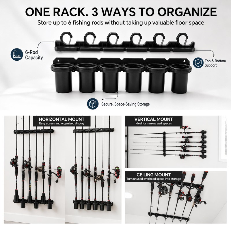 HITORHIKE Heavy Duty Fishing Rod Storage Rack, Wall/Ceiling Mount Vertical