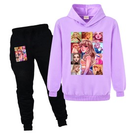 Musical Fans Kids Tracksuits Boys Pullover Girl Hoodie Cotton Pants+Top for 3-13 Years (Purple,7-8 Years,7 Years,8 Years)