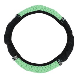 INFINAUTO Steering Wheel Cover, 14.6"-15" Car Faux Crystal Steering Wheel Cover Faux Leather Green, 1 Pc