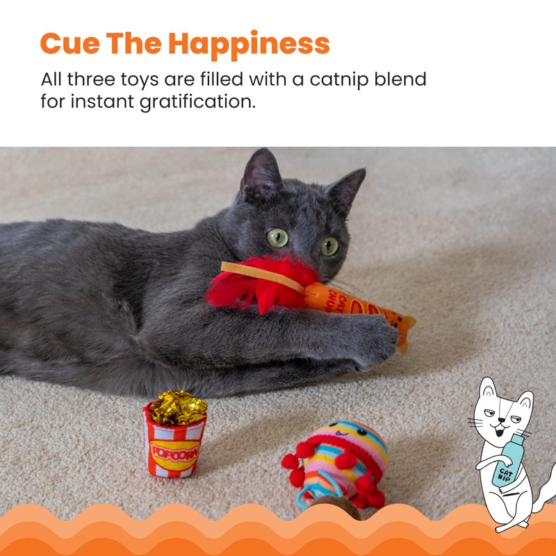 Catstages Pawrty Cat Toys, 3-Pack Catnip Plush Toys with Crinkle,