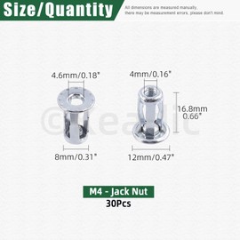 Keadic 30pcs M4 x 20 Jack Nut Set, Nutserts Jacknut Srew Anchor Threaded Insert Petal Nuts Rivnut Blind for Plastic Hardboard Polywood Pressboard