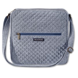 Bella Taylor Large Crossbody Purse for Women | Shoulder Bag with Adjustable Strap | Quilted Cotton Blue Chambray