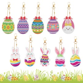 FYting Pack of 10 diamond painting children, diamond painting key pendant, rabbit, 5D diamond painting pendant, diamond painting Easter hanger, diamond painting gift tags (Easter)