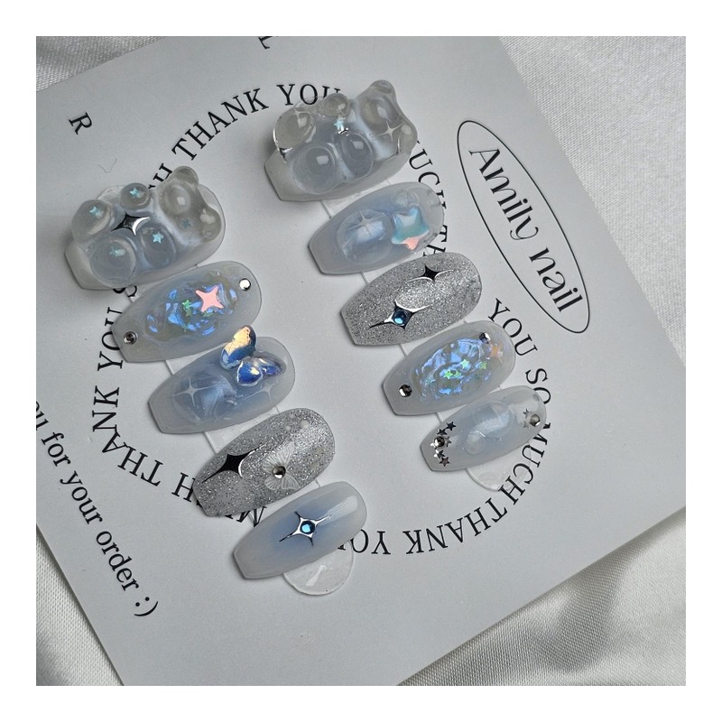 Blue Twinkle [Handmade Nail Tips] Emily Nail - Short Oval