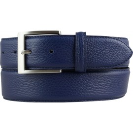 BELTINGER Men's Belt Made of Grained Leather with Quilted Seam, 4 cm, High-Quality Leather Belt with Pigment Embossing, 40 mm, Men's Jeans Belt 4 cm, Blue / Silver