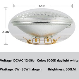 SHUWDKAR PAR36 LED Landscape Light Bulb, 6W 600 Lumen 36 Watt Halogen Equivalent, Daylight White 6000K, PAR36 LED 12V DC/AC for Trator Light,Off-Road Vehicles,Landscape Light, 4 Pack
