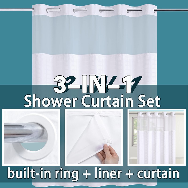 Conbo Mio Extra Wide No Hook Shower Curtain with Snap