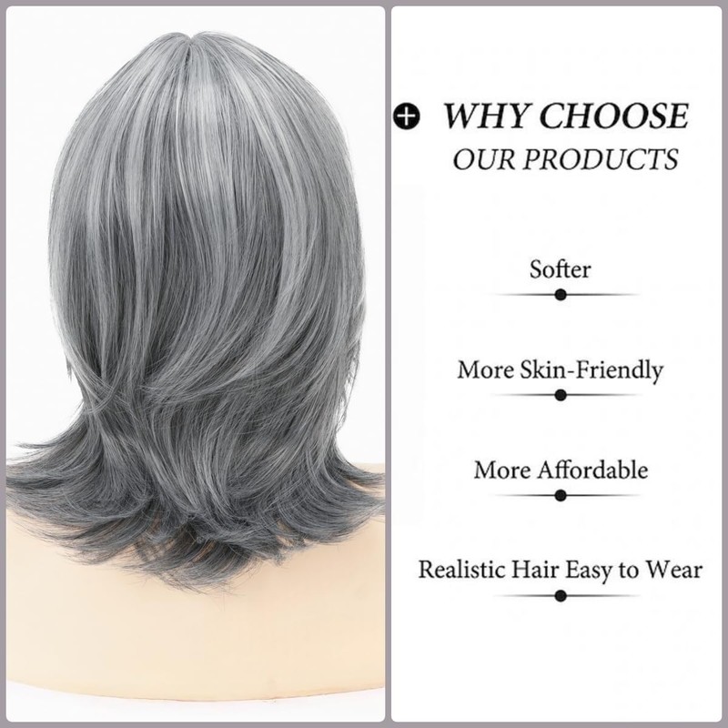 Daiaces Grey Wigs for Women Should Length Grey Layered Elderly