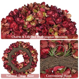 Fall Wreaths for Front Door, 24 inch Fall Hydrangea Wreaths for Front Door Outside Large Artificial Autumn Floral Wreath for Thanksgiving Harvest Christmas Wall Mantel Porch Indoor Outdoor Decor