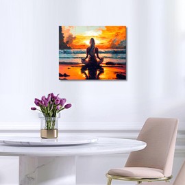 Rebotipy DIY Paint by Number Woman Practicing Yoga Paint by Numbers for Adults Beach at Sunset Paint by Numbers Kids on Canvas Paint by Numbers Kit for Adults for Beginner Modern Decor Art 16x20 in