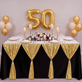 Moukeren 6 ft Gold Sequin Tutu Table Skirt Teacher Table Skirt