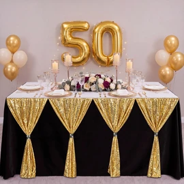 Moukeren 6 ft Gold Sequin Tutu Table Skirt Teacher Table Skirt