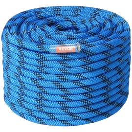 VEVOR 12.7mm Static Climbing Rope, 60.9M(200ft) Outdoor Rock Climbing Rope 30KN Breaking Tension, Fiber Rope with Steel Snap Hooks for Escape, Rappelling, Fire Rescue, Blue - Length: 40M(131ft)【Dynamic Climbing Rope】