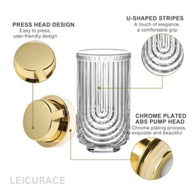 LEICURACE Glass Liquid Soap Dispenser, Refillable Liquid Dispenser with Pump, Hand Soap Dispenser for Bathroom Kitchen, Modern Home Bathroom Kitchen Decor （Liquid Type/Clear）