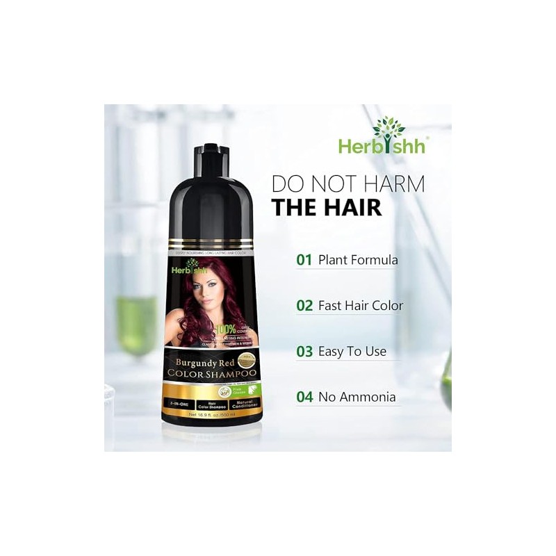 Combo Pack-2pcs Herbishh for Gray Hair Color Shampoo + 1pc
