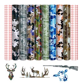 Tintnut Permanent Vinyl - 8 Sheets 12"x10", Camo Permanent Adhesive Vinyl Sheets, Army Pattern Self Sticker Water proofing Vinyl Compatible with Cricut Or Silhouette