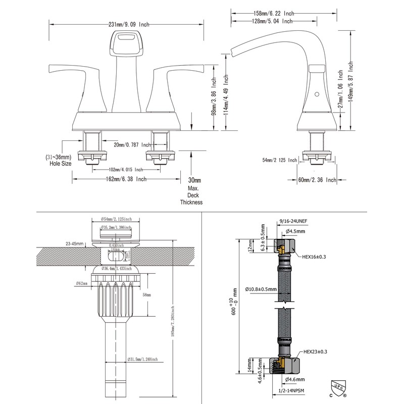 PARLOS 2 Handles Waterfall Bathroom Faucet with Metal Pop-up Drain