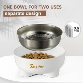 Ring-far Stainless Steel Dog Bowl,Dog Cat Food Water Bowl, Tetrapod Nonslip Rubber Bottom Design,201Stainless Steel Material (24OZ,White, Clover)