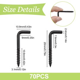 UFURMATE M2.4 x 20 Screw Hooks, L Shaped Hooks, Shoulder Hooks, Dresser Cups, Right Angle Hooks, Self Tapping Screw Hooks for Indoor and Outdoor Hanging