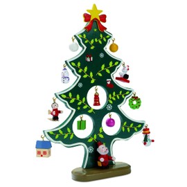 Hand-Painted Wooden Christmas Tree Decoration with 12 Pendants