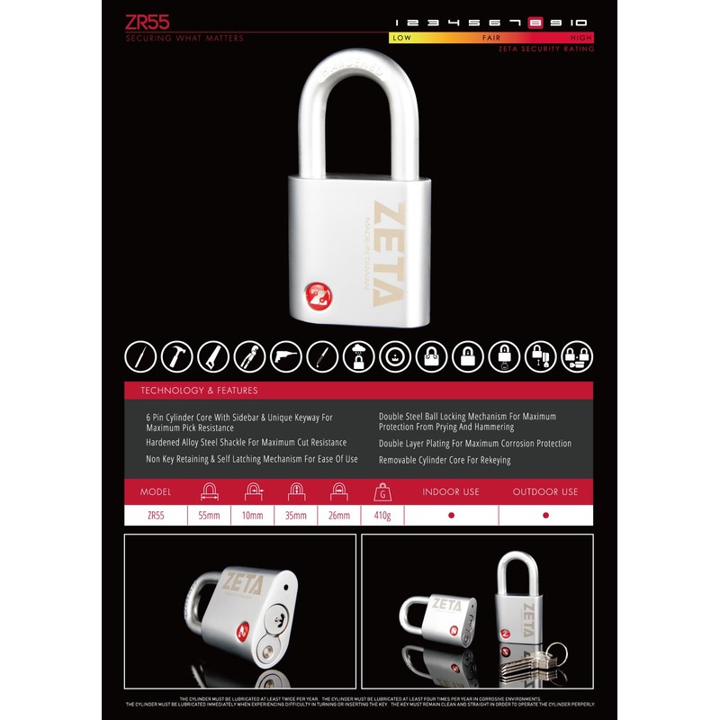 ZETA ZR55 High Security 6-Pin Dimple Slider with Sidebar Cut