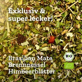 Urban Tea Factory | Organic Herbal Tea | New Happy Me | Puretoxic Mix with Mate & Nettle in Purple Glass | 50 g | Loose Premium Organic Herbal Tea | 100% Natural | Vegan