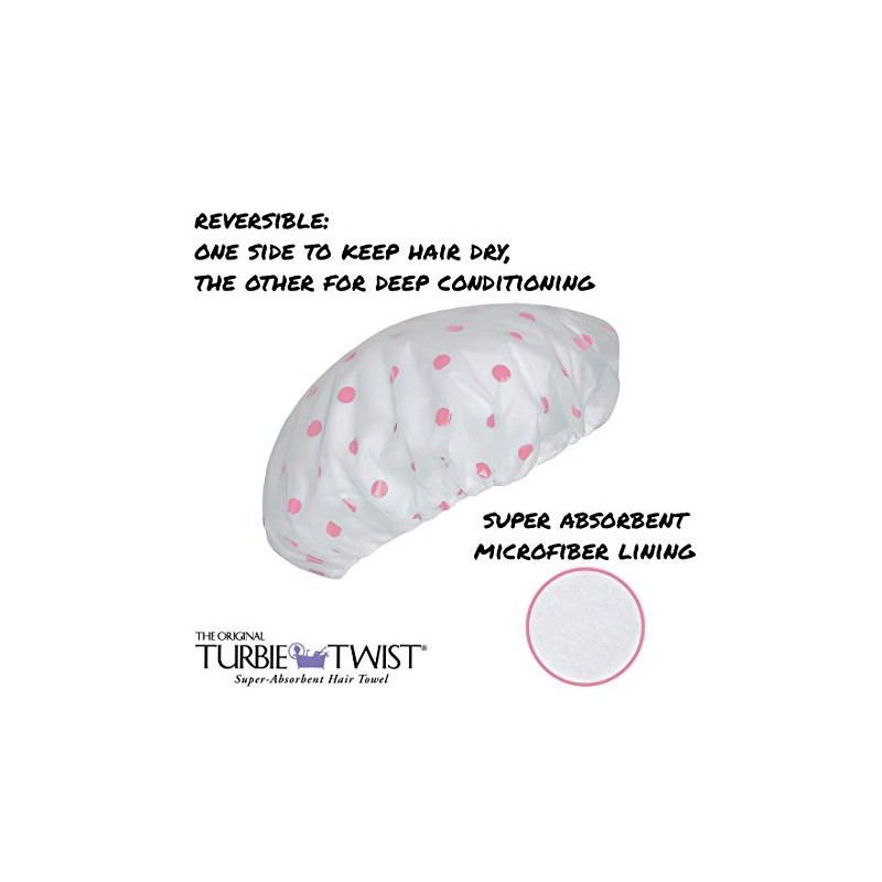 Turbie Twist Reversible Cotton Lined Shower Cap (2-PACK) (Pink and