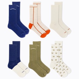 Merrell Unisex-Adult's Recycled Cushioned Socks Pack-Hiking Arch Support & Moisture Management, Crew-Navy Assorted (6 Pairs), S/M (Men's 5-8.5 / Women's 5-9.5)