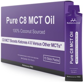 Pure C8 MCT Oil Packets | Boosts Ketones 4X Versus Other MCTs | Highest 99%+ Purity | 100% Coconut Sourced | Supports Keto & Fasting | Lab Tested Purity | Box of 15 X 15 ml Servings | Ketosource®