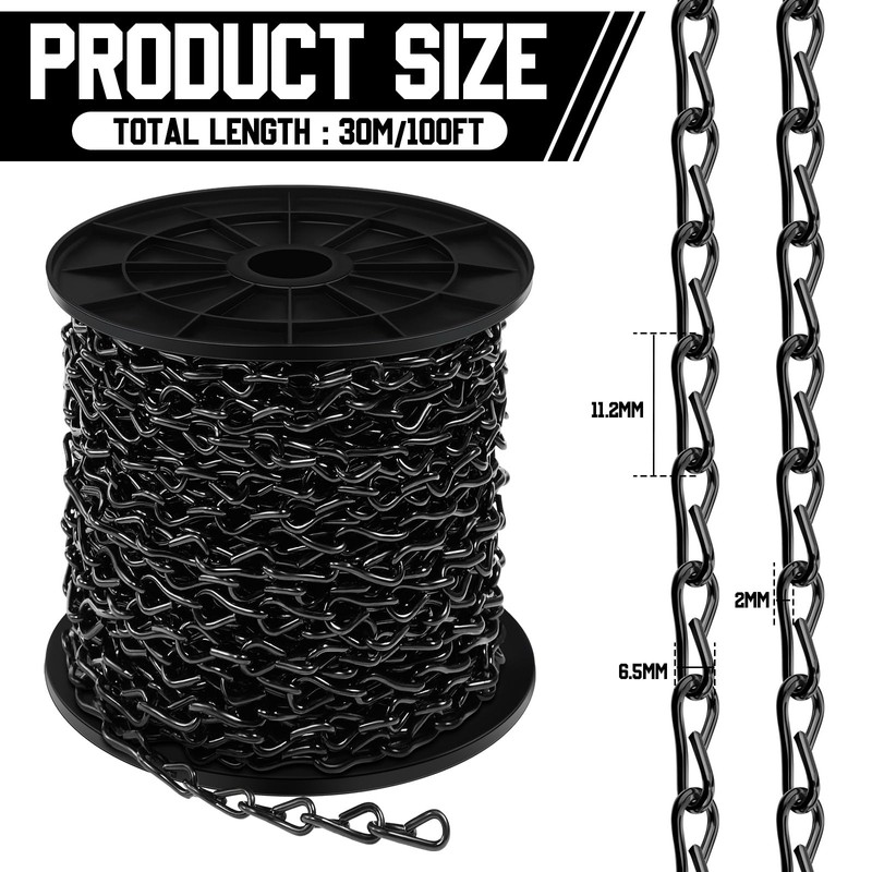 Yaocom 100ft Black Jack Chain with 10 Pcs S Hooks