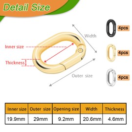 12Pack 3/4 Inch Small Oval Keyring, Metal Tiny Carabiner Spring Snap Hooks Clip for Paracord Keychain Lanyard, Car Key Rings, Pets Collar Buckles, Purse Keychain Replacement (Assorted)