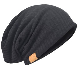 HISSHE Oversized Men Knit Beanie Hat Baggy Slouchy Double-Layer Skull Cap B011s (Black)(Size:L)