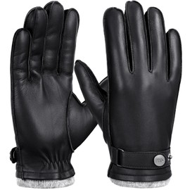 GSG leather gloves for men Sheepskin Classic Driving Gloves Winter Touchscreen Wool Lined Warm Gloves Black,S
