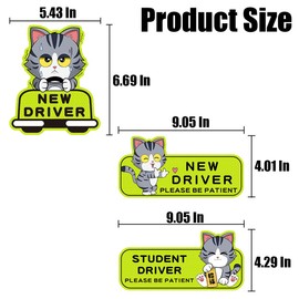 Student Driver Magnet Reflective Sticker, 3 PCS Kitten Pattern Please Be Patient Bumper Sign, Reusable Magnetic New Driver Safety Warning Sticker, Weatherproof Car Accessories